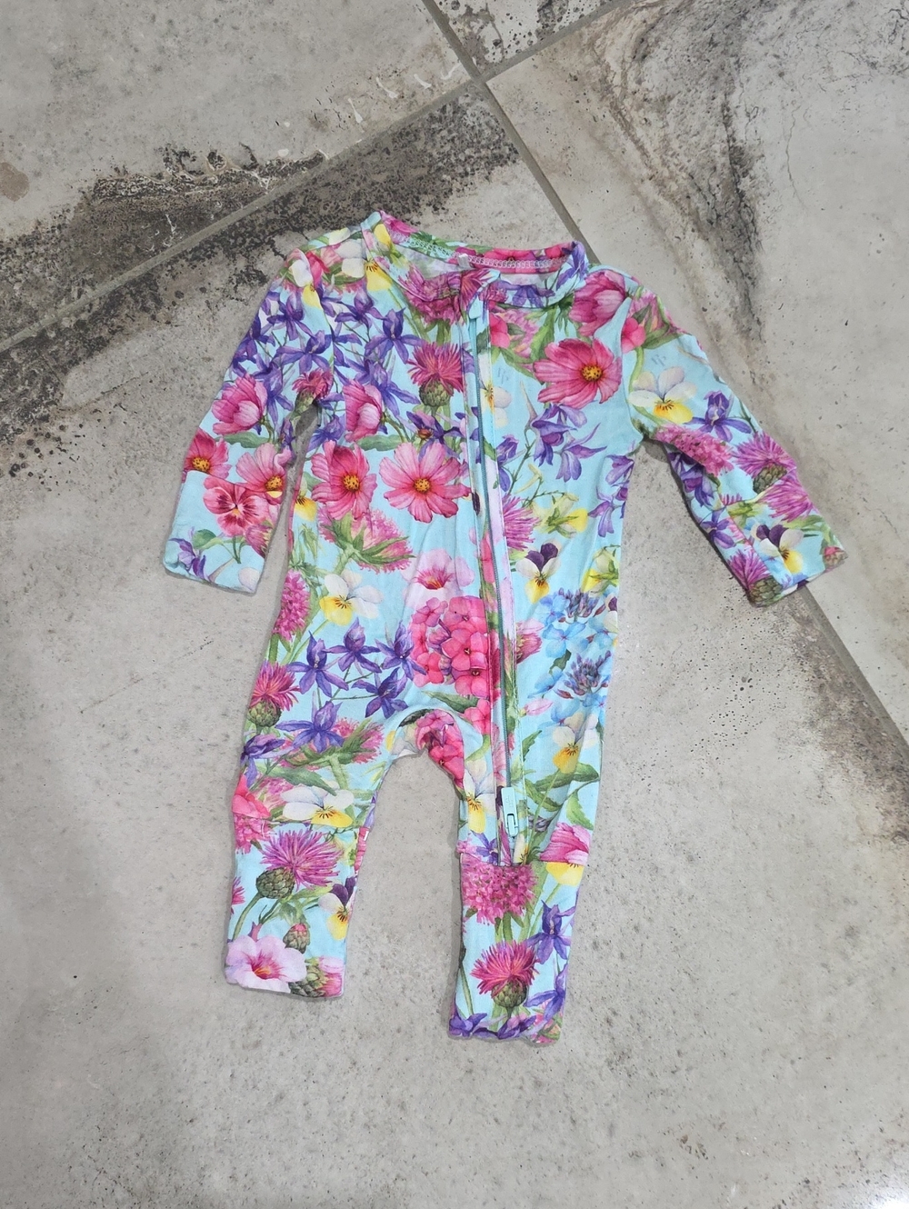 Posh Peanut Floral Zip-Front Baby One-Piece - Pink & Blue